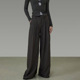 2025 spring new design double pleated lace-up wide-leg pants women's loose and thin straight trousers