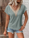 GREATNFB  In Stock   Summer Foreign Trade V-neck Lace Stitching Jacquard T-shirt Popular Loose Casual Women's Top