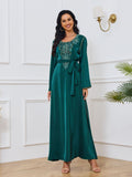 MT027  Popular trade New Dubai Muslim clothing robe, bead new pattern high-end long dress