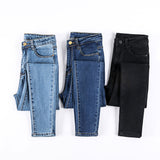 Real Shot New Korean Student High Waist Jeans Women's Trousers plus Size Elastic Skinny Slimming Ankle Tight Pencil Pants