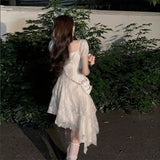 Tea Break Gentle Ruffled Irregular White Dress Summer New Style Platycodon Grandiflorum  Fairy Princess Short Skirt