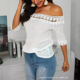 GREATNFB  EBay European and American 2019 New off-Shoulder Stitching Lace Top