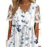 GREATNFB  wish  EBay Summer European and American Flower Printed V-neck Short Sleeve Large Swing Vacation Style Dress Women