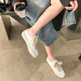 Satin Texture Pumps Women's  Spring and Summer New Flat Bottom Comfort Women's White Shoes Casual All-Match Lace-up Sneakers