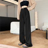 greatnfb Straight Jeans Women's Small Summer  New High Waist Slimming Loose Vertical Stripes Wide-Leg Draggle-Tail Trousers