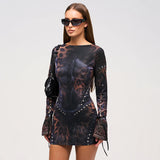 GREATNFB F24DS269 2025  women's clothing new fashionable and sexy slim-fitting round neck positioning printing long-sleeved dress