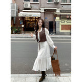 2025 Coffee Break  Gentle Wind White Dress  Spring New Skirt Women's Advanced Sense Skinny Temperament Long Dress