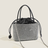 2025 Korean version drawstring bundle bucket bag portable rhinestone vegetable basket bag female niche casual diamond-encrusted shoulder messenger bag female