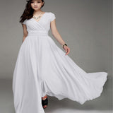 GREATNFB  EBay    Cross Border V-neck Short Sleeve Bohemian Chiffon Waist Dress Evening Dress