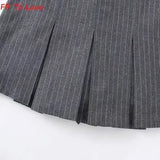 Grey Wide Pleated Mini Shorts Skirts High Street Stripe American Retro Solid Vintage Blogger Sexy PB&ZA Woman 7385524 Black