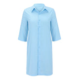 greatnfb  Vintage Cotton Linen Shirt Dresses for Women Summer Half Sleeve Loose Lapel Dress Ladies Casual Holiday Knee Length Dress Robe