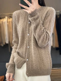 greatnfb Wool Cardigan Womens Clothing O-neck Sweater Mujer Long Sleeve Tops Knitwears Korean Fashion Style New In Outerwears Crochet