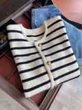 greatnfb Women Spring Autumn Sweaters O-neck Stripe Knitted Cardigan Fashion Long Sleeve Casual Short Tops Korean Style New