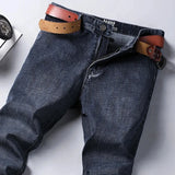 New Spring Autumn Men Classic Jeans Business Fashion Straight Regular Blue Stretch Denim Trousers Men's Smart Jeans