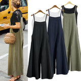 Women Straps Jumpsuit Summer Solid Color Wide Leg Pants Dungaree Bib Overalls Casual Loose Sleeveless Cotton Linen Jumpsuits 5Xl