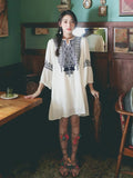 greatnfb  Summer Temperament Loose Ethnic Style Embroidered Dress Cotton Linen Holiday Vintge Dresses Women D1445