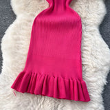 greatnfb  Summer Knitted Bodycon Sexy Dress 2024 O Neck Sleeveless Ruffled Party Sundress High Street Elastic Slim Short Dress