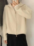 Deeptown Casual Knitted Cardigan Sweaters Women 2022 Autumn Vintage Zip-up Solid Loose Long Sleeve Tops Knitwear Chic Kpop