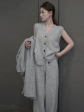 New Autumn Winter Women Knitted Three Piece Set Cardigan Sweater + Single Breasted Vest Tops And Wide Leg Pants Fashion Elegant