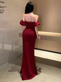 Red Sexy Club Backless High Split Ruffles Wrapped Hip Dress Elegant Luxury Off Shoulder Party Evening Dresses Women 2023 Summer