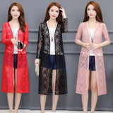 2024 Fashion Women Lace Cardigan Mid-length Summer Mesh Shawl Loose Sun Protection Clothing Women Jacket Shirt Outerwear