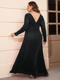 Plus Size New Arrival Long Sleeve V Neck Mesh Evening Party Formal Dresses For Women