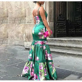 Sexy Beach Party Dresses For Women Boho Sexy Suspender Print Maxi Dress Sleeveless Long Skirt Fashion Woman Clothing Vestidos