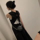 greatnfb  Summer Drawstring Open Back Cotton Linen Black Sleeveless Dress Women Vest Maxi Sexy Casual Vestido De Mujer Lace Up