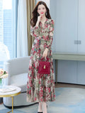 Women Spring Autumn Midi Casual Dress Beach Floral Chiffon Robe Chic Elegant Evening Dresses For Party Korean Fashion 2022 Maxi