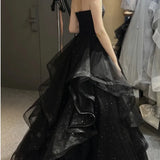 greatnfb  Temperament Black Elegant Wedding Party Dresses Strapless Tiered Draped Prom Robe 2024 New Ball Gown Formal Dress Women Vestidos