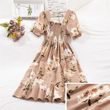 Spring Summer Short Sleeve Chiffon Dresses Fashion Female Elastic Waist Pleated Casual Dress Women A-line Dresses Vestidos