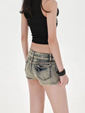 Sexy Low Rise Denim Super Shorts Women's Summer Elastic Slim Skinny Rivet Vintage Blue Short Jeans Y2k Versatile Pants