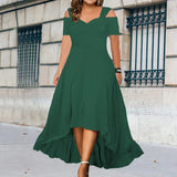 Sexy Off-shoulder Dress Party Wear Elegant Plus Size Off-shoulder Summer Dress Flared V-neck Slim Fit with Hem for Parties