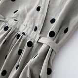 Cotton and Linen Dot V-neck Short-sleeved dress Women's 2024 Summer New Korean Style Loose plus size Elegant Casual dress