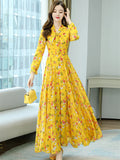 greatnfb Women Chiffon Casual Dress Yellow Floral 2024 Spring Long Sleeve Beach Clothes Red Elegant Fashion Maxi Dresses For Evening Prom