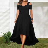 Sexy Off-shoulder Dress Party Wear Elegant Plus Size Off-shoulder Summer Dress Flared V-neck Slim Fit with Hem for Parties