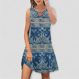 Linen Dress Women Women'S Printed Casual Style Sleeveless Swing Dress Beachwear For Women Casual Beach Dresses платье женское