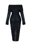 Lace Ruffle Women Sexy Bodycon Maxi Dress Slash Neck Off Shoulder Long Sleeve Single Breasted Slim Club Party Dresses Streetwear