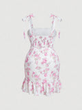 Autumn Winter Plus Size Sleeveless Cocktail Floral Ruched Mini Dress Summer Women Fashion Sexy Party Club Dresses