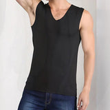 M-5XL Male Summer Casual Vest Sleeveless V-Neck Ice Silk Vest T-Shirts Tank Top Breathable Sports Undershirt Gyms Running Vest