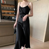 greatnfb  Summer Evening Dress Spaghetti Strap Pullover Satin Wedding Party Midi Dress Slim Fit Women Evening Dress Women Garment