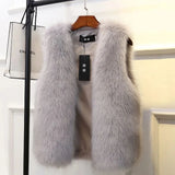 greatnfb Women Fur Vest 2024 New Female Waistcoat Faux Fox Fur Foat Winter Jackets Large Size Thickened Warm Sleeveless Outerwear Top