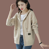 greatnfb Women Hooded Knitted Cardigan Spring Autumn Large Size Casual Zipper Sweater Coat Korean Fashion Knitwear Female Tops 3XL Y1432