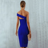 greatnfb  White Blue Bodycon Bandage Dress Women 2024 Summer Sexy Elegant Black One Shoulder Strapless Celebrity Runway Party Dress