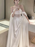 France Vintage Wedding Evening Party White Dress Women Princess Dresses Patchwork Long Sleeve Vestidos Korean Chic Clothes New