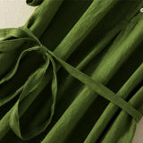 Limiguyue Green Cotton Linen Dress High Waist Summer Vintage O-neck Buttons Midi Long Dress Slim Loose Belt Elegant Vestidos