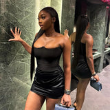 Sexy Off Shoulder Corset Mini Dress For Women Clothing Solid Black Party Nightclub Slim Skinny Female Short Dress Stretchy