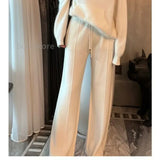 Women's Wool Wide-Leg Pants Fall/Winter High Waist Drooping Slimming Casual Loose Straight Knit Mop Trousers Outer Wear