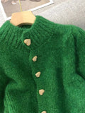 Green Knitted Cardigan  Sweaters Autumn Half High Collar Sweet Casual  Korean Fashion Winter New Casual Jacket