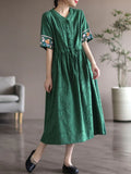 greatnfb Women Cotton Linen Casual Dress New Arrival  Summer Vintage Style V-neck Floral Embroidery Loose Ladies Long Dresses B1808